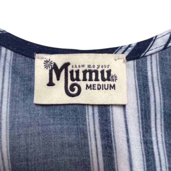 SHOW ME YOUR MUMU Rancho Mirage Tunic Dress Size Medium Lace Up Navy Blue Stripe - Picture 5 of 14
